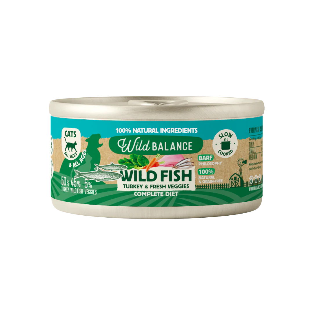 Lata Filosofía BARF de Espadín y Pavo con verduras frescas cocinado al vapor para Gatos 120 g