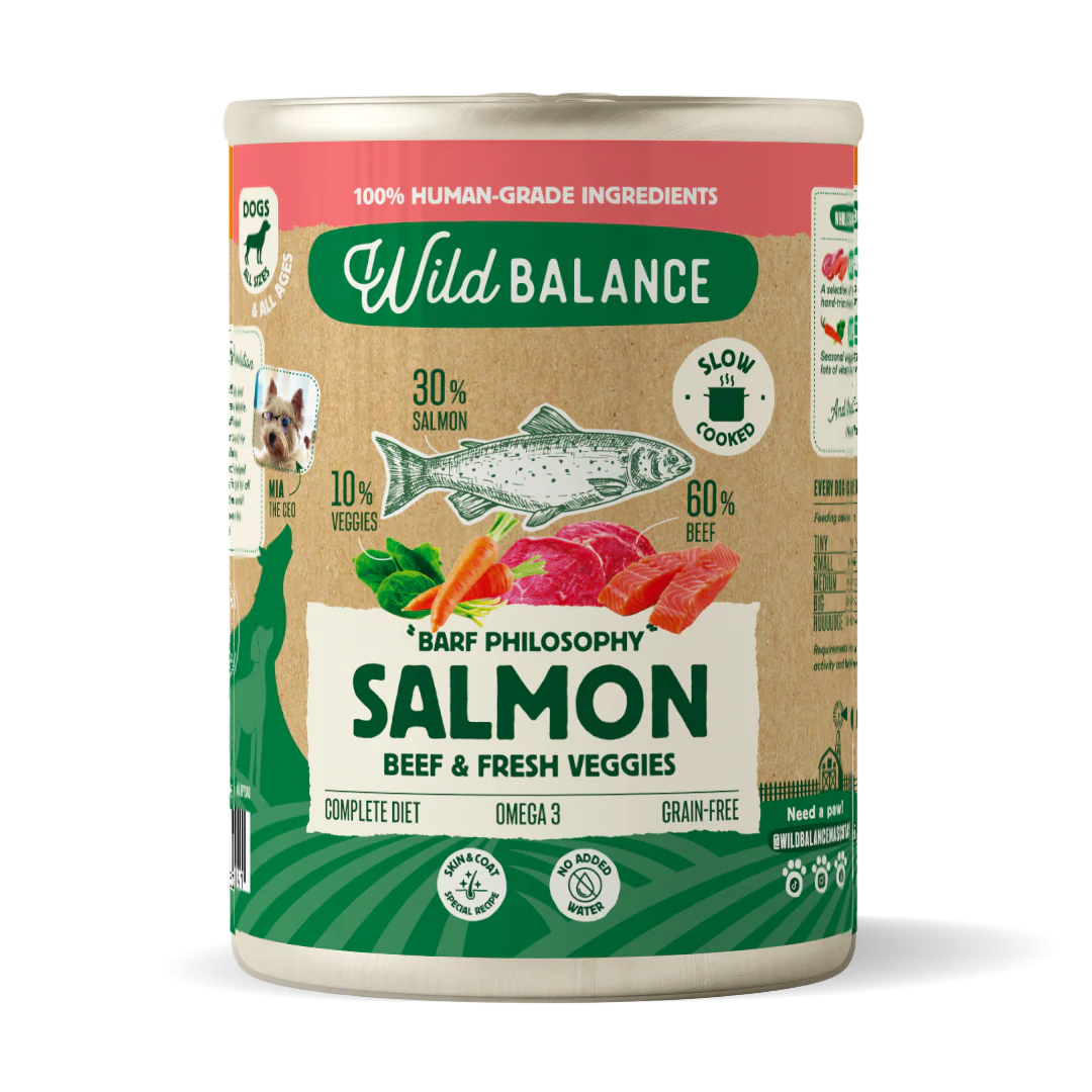 Lata Filosofía BARF de Salmón y Ternera para Perros 400 g