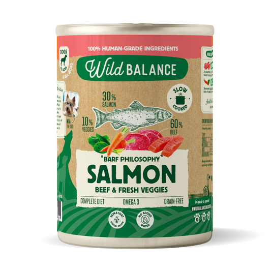 Lata Filosofía BARF de Salmón y Ternera para Perros 400 g